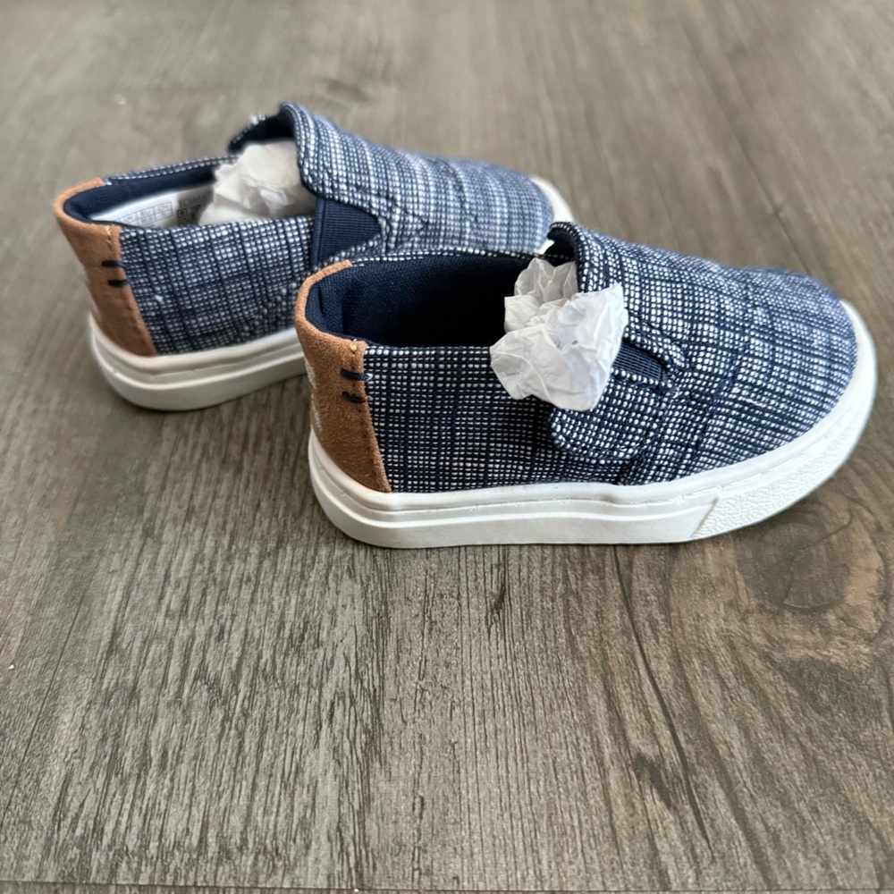 Tom’s Toddler Luca Striped Canvas Slip-On Shoes in Blue